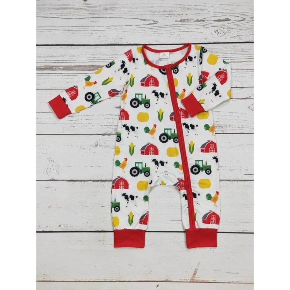 Baby Farm Animal Print Long Sleeve Zip Romper 2T